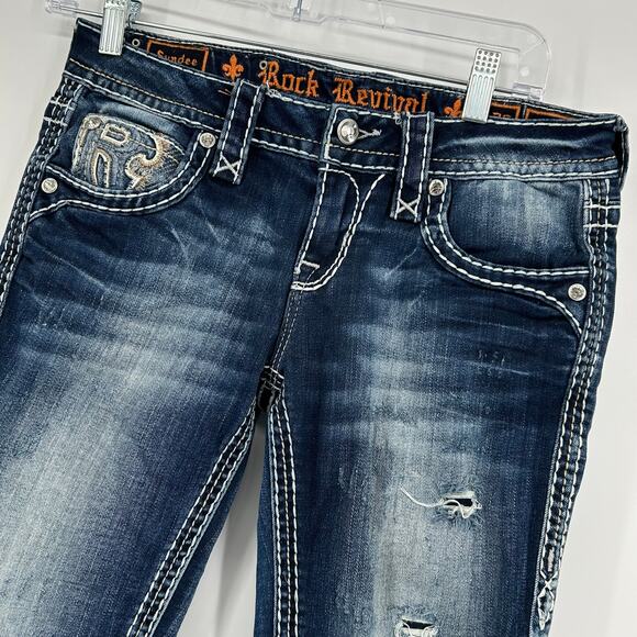 VTG y2k Womens Low Rise Rock Revival Medium Wash Blue Denim Sundee Bootcut Jeans - Picture 3 of 8